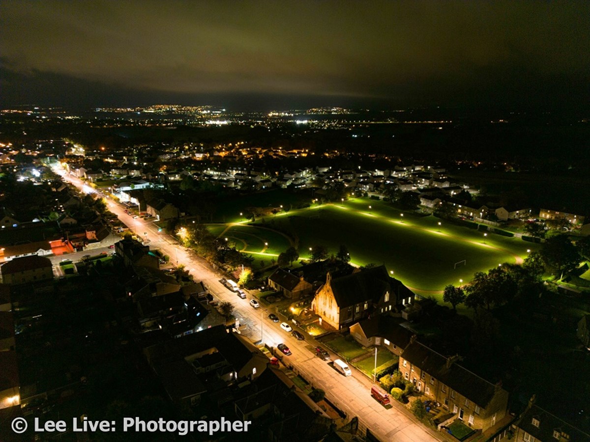 Loanhead aerial shot at night