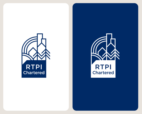 Graphic showing white and blue versions of the logo
