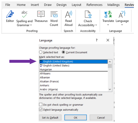 Setting language to English (UK)
